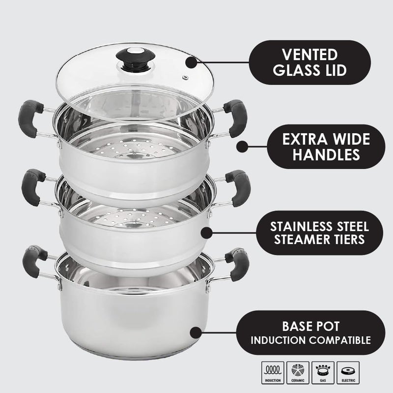 Concord Cookware كونكورد 10" وعاء بخاري من الفولاذ المقاوم للصدأ 3 طبقات 24 سم (متوافق مع الحث) - Image 4